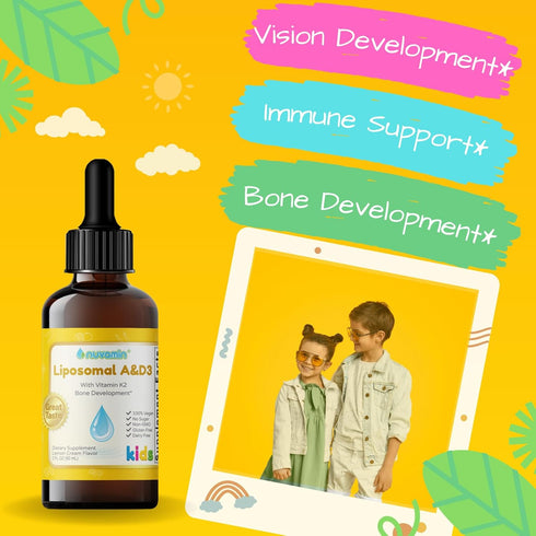 Nuvamin Liquid Liposomal Vitamin A & D3 Drops with K2, 800 IU/mL, 2 Fl.Oz (60ml), 120 Daily Serving, Lemon Flavor