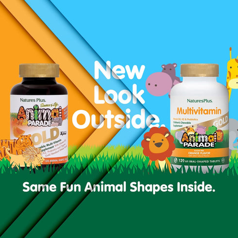 Natures Plus Animal Parade Gold Children's Multivitamin, Orange Flavor, 120 Chewable Tablets, 60 Servings