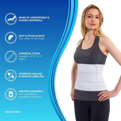 NYOrtho 9" 3-Panel Abdominal Binder, Post-Surgery Compression Belt for Hernia Support, USA