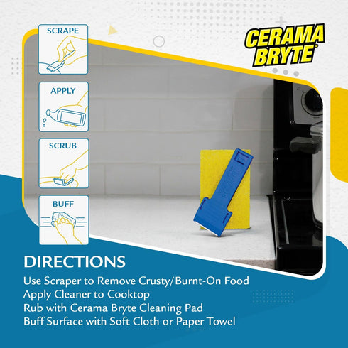 Cerama Bryte Cooktop and Stove Top Cleaner Kit, 1 x Scraper & 1 x Pad, 2 Piece Set