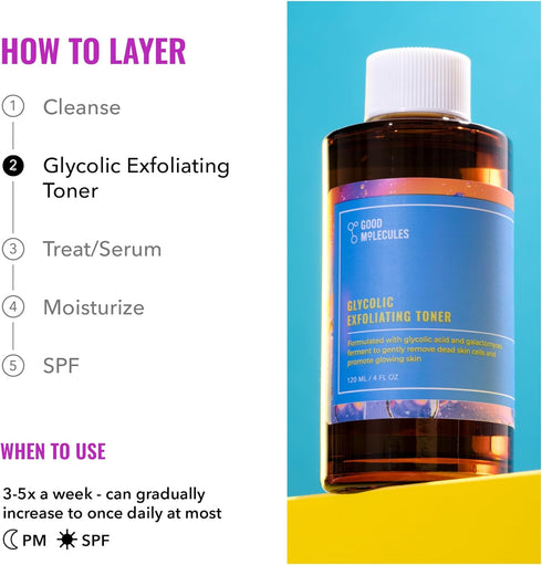 Good Molecules Glycolic Exfoliating Toner - Facial Toner and Exfoliant with Glycolic Acid, Hyaluronic Acid