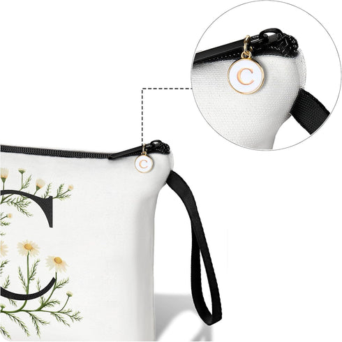 Initial Letter Bag Letter Makeup Bag for Women Initial Cosmetic Bag A-Z Personalized Makeup Bag Travel Makeup Bag,Initial Cosmetic Bag Gifts (white C)