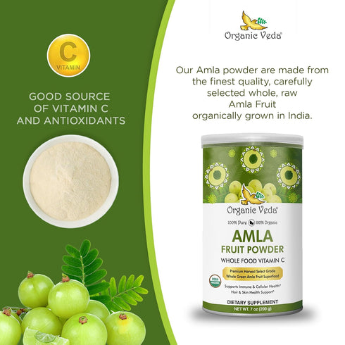 Organic Veda Amla Powder - 7oz - 100% Pure Amla Fruit Powder for Immune, Digestive & Skin Health