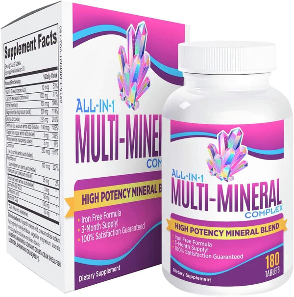3-Month Multimineral Supplement - Iron Free Multi Mineral Complex, High Potency Trace Minerals - 180 Tablets