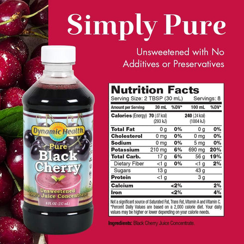 Dynamic Health 100% Pure Black Cherry Juice Concentrate, No Additives, Antioxidant, Urinary Tract & Joint Support, 8 Fl oz