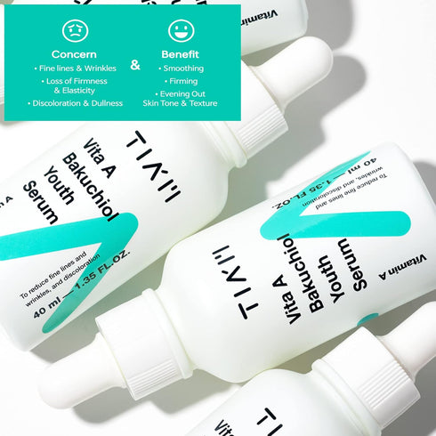 TIAM Vita A Bakuchiol Youth Serum, Anti-Aging Facial Serum for Wrinkles & Dark Spots, 1.35 FL.OZ. / 40ml