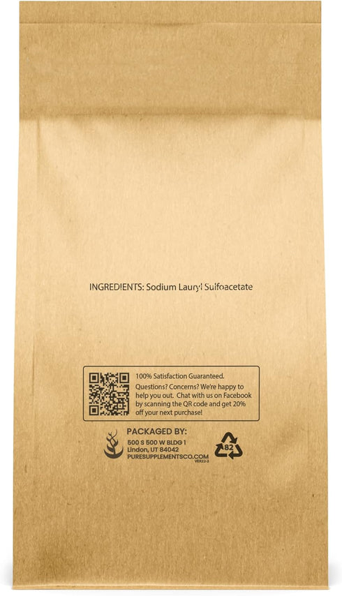 Pure Original Ingredients Sodium Lauryl Sulfoacetate (SLSA) (1 lb) Long Lasting Foam & Bubbles, Gentle on Skin