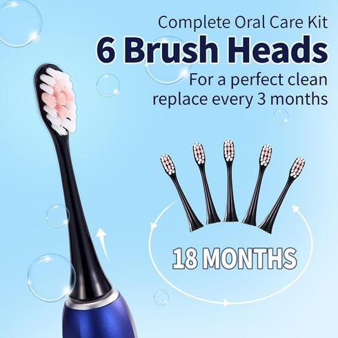 InovoCare 5 IPX7 30-Day 6 Sonic Electric Toothbrush for Adults, Modes (Whitening/Clean/Sensitive/Polish/Massage)