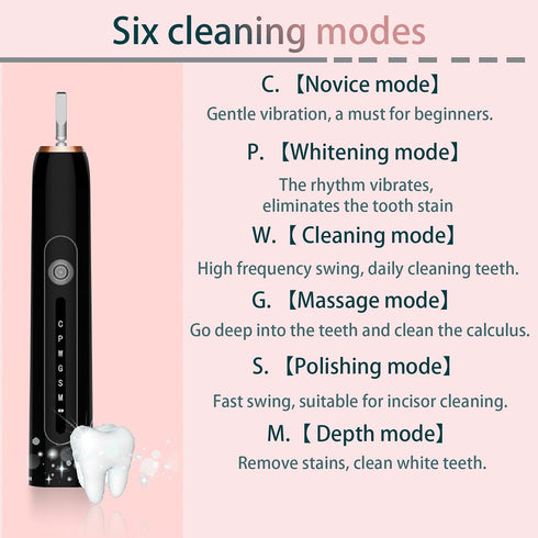 Sonic Electric Toothbrush for Adults and Kids, Low Noise with 6 Modes and 4 Replacement Brush Heads