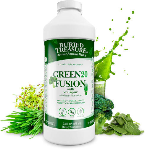 Buried Treasure Green20 Fusion - Liquid Greens Drink with 16 Superfoods, 32 Servings, Supports Energy, Immunity &