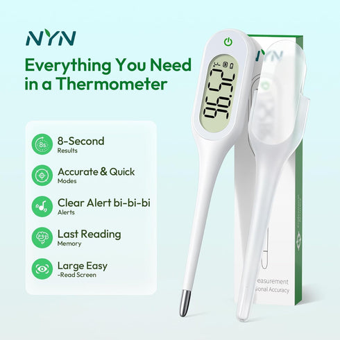 nyn 8-Second Fast Basal Body Thermometer for Ovulation Adults, Kids, Underarm Thermometer with Fever Alarm, Memory