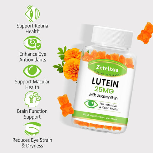 Lutein Gummies 25mg, 60 Count, Eye Vitamins Lutein & Zeaxanthin, Sugar Free Eye Health Supplements for Adults