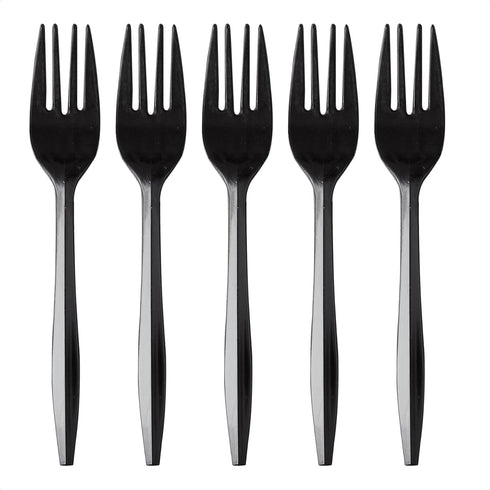 100 Plastic Forks Black Medium Weight, Disposable Cutlery for Celebrations, Parties, Events, Everyday Use