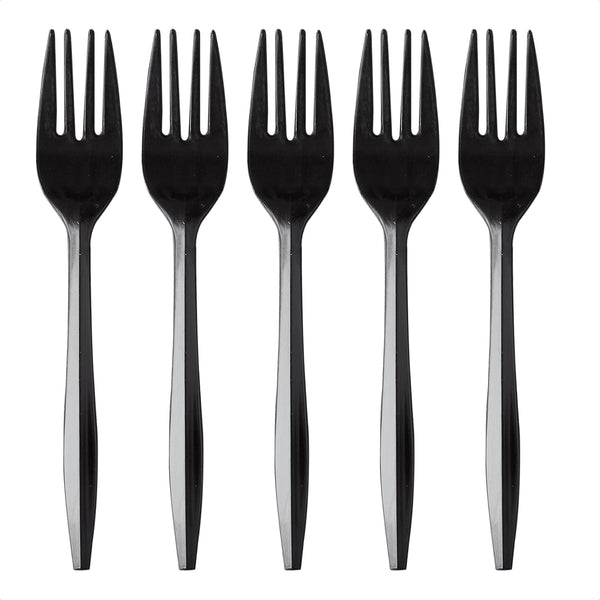 100 Plastic Forks Black Medium Weight, Disposable Cutlery for Celebrations, Parties, Events, Everyday Use