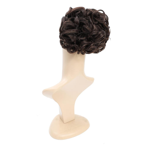 SWACC Short Messy Curly Dish Hair Bun Extension, Easy Stretch Combs, Clip in Ponytail, Dark Brown-4#