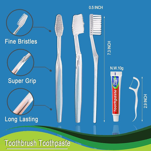 30 pcs Disposable Toothbrushes with Toothpaste, Individually Wrapped, 10g Toothpaste, Floss Pick