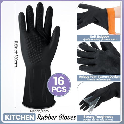 Hushee 24 Pcs Reusable Kitchen Dishwashing Gloves, Heavy Duty Coral Velvet Kitchen Dishcloth, Non-Slip Black Rubber