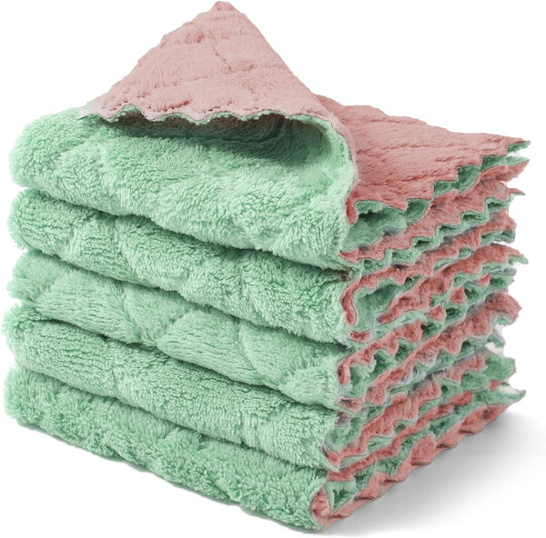 kimteny Cleaning Cloths Kitchen Towels, Microfiber Washcloths, Lint Free Reusable Dishcloths, Pack of 5 (Pink-Green)