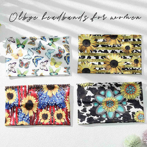 Olbye Wide Boho Headbands, Nonslip Floral Turban Hair Scarfs for Women Girls, Workout Yoga Accessories