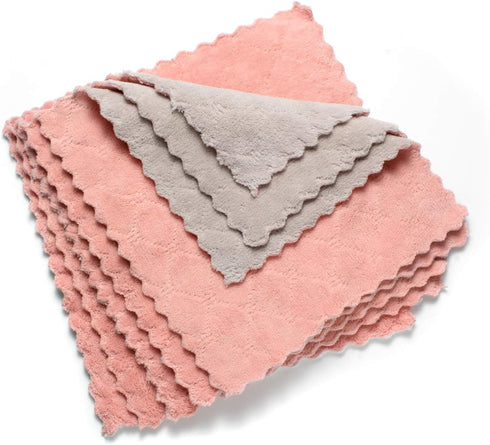 kimteny Cleaning Cloths Kitchen Towels Microfiber Washcloths Lint Free Dish Cloth, Pack of 5 (10"x10", Pink-Grey)
