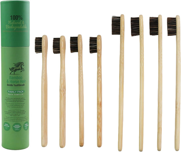 Gaia Guy Natural Bristle Bamboo Toothbrush Family Pack (NO Nylon - Horsehair