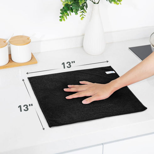 Black Microfiber Cleaning Cloth 13"x13", Ultra Soft Absorbent Microfiber Cleaning Rags for Housekeeping Cleaning Supplies, Lint Free Reusable Cleaning Cloths for House Washable, Pack of 12 by WEAWE