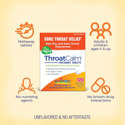 Boiron ThroatCalm Tablets for Sore Throat Relief, Hoarseness, or Scratchy Throat - 120 Count