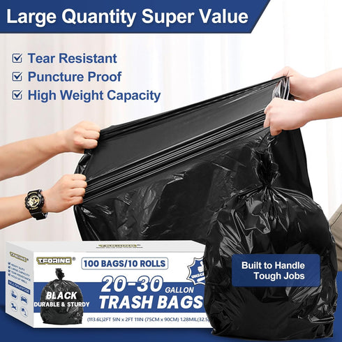 20-30 Gallon Trash Bags, Black, 100 Count, 1.28 Mil Thick, 30" x 35", Unscented for Kitchen Home Yard Commercial