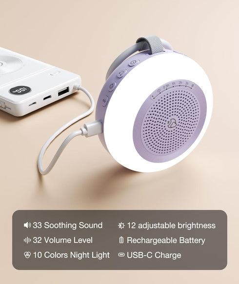 Machine,33 10 Portable Sound Machine,LEICEX White Noise Soothing Sound Colors Night Light Sleep Machine for Baby