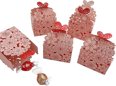 Party Favor Boxes - Flower Butterfly Candy Boxes, Laser Cut Pink Gift Boxes for Wedding, Bridal Shower, Birthday Party
