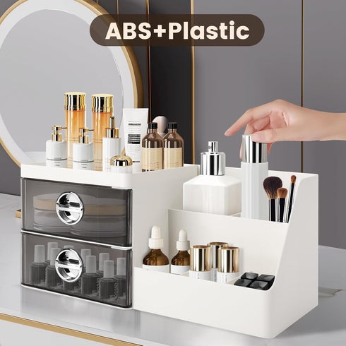 Makeup Organizer with Clear Drawers, Large Capacity Plastic Skincare Organizer for Vanity and Countertop, Gray Drawer