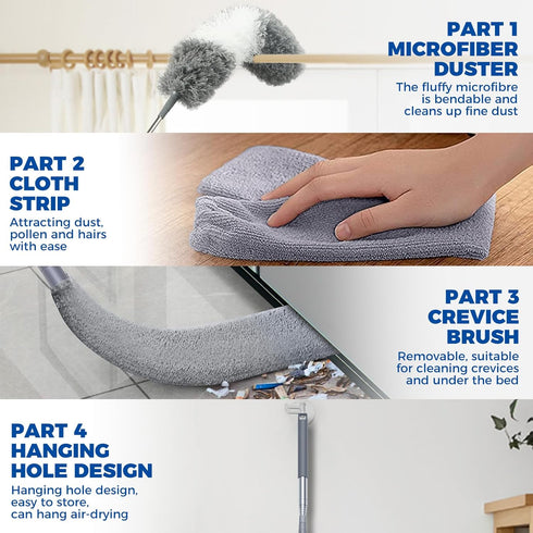 4 Pcs Dusters for Cleaning, 2 in 1 Microfiber Dusters with 30-100 Inches Long Handle for Ceiling Fan Cleaning