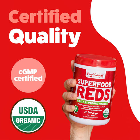 Feel Great Organic Superfood Reds Powder with Beet Root Powder, Digestive Support and Bloating Relief