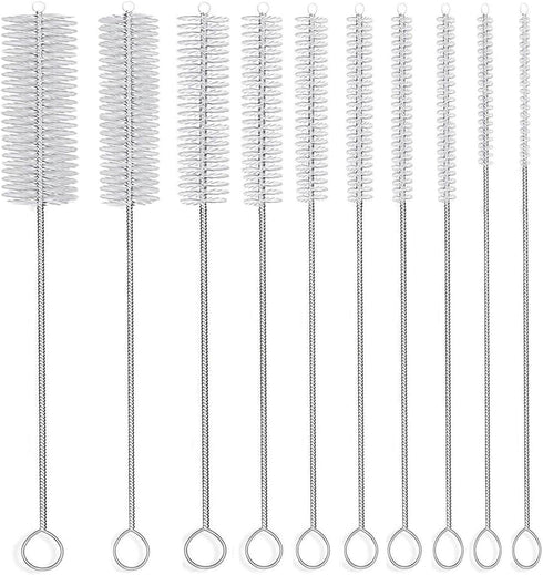 Set of 10 Long Straw Brush, 8-inch Nylon Pipe Tube Cleaner with 10 Different Diameters for Sippy Cup, Water Bottle