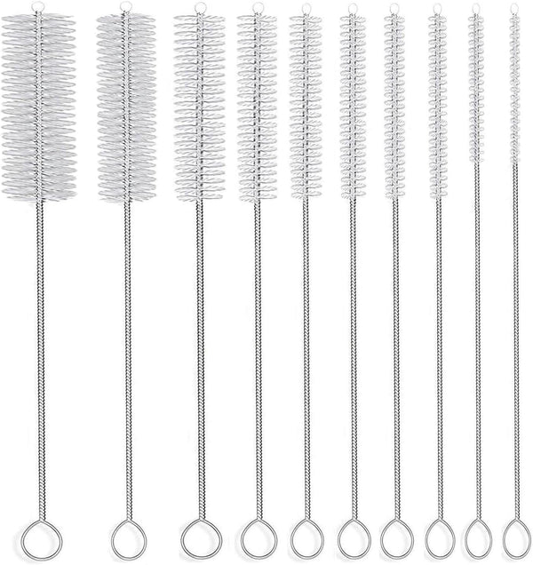 Set of 10 Long Straw Brush, 8-inch Nylon Pipe Tube Cleaner with 10 Different Diameters for Sippy Cup, Water Bottle