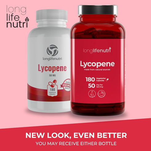 Lycopene 50mg 180 Vegetarian Capsules, Natural Tomato Extract Supplement, Non-GMO Pure Powder for Health