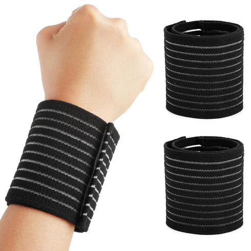 2 PCS Adjustable Elastic Wrist Support Band Wraps for Men and Women (Black)