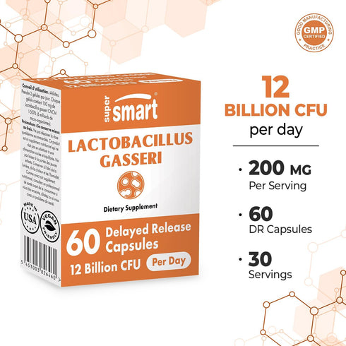 Supersmart Lactobacillus Gasseri 12 Billion CFU - Probiotic Supplement | Non-GMO & Gluten Free - 60 DR Capsules
