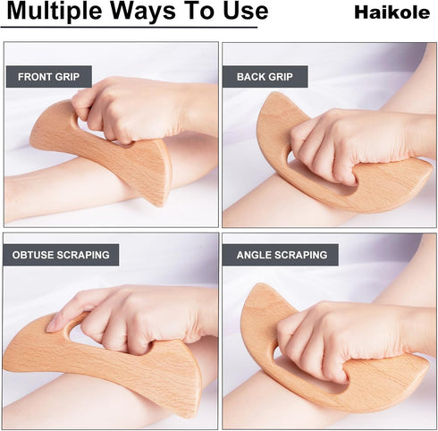 Haikole (A-Wood1) enttgo Body Gua Sha Tool Wooden Lymphatic Drainage Tool,Guasha Massage Tools for Anti Cellulite