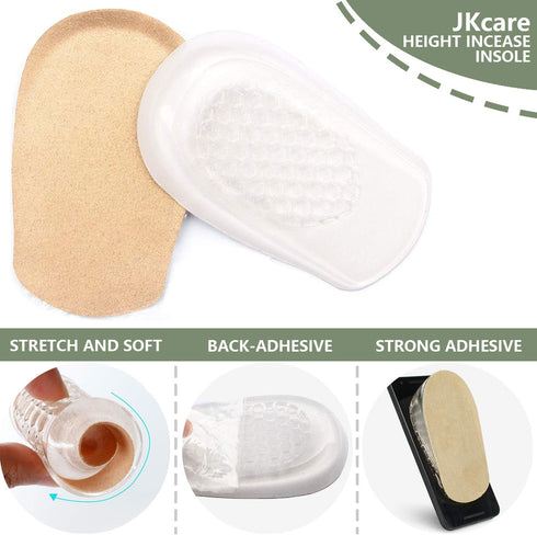 JKcare Gel Heel Lifts, 1/2 Inch Height Increase Insoles for Women, Small Shoe Inserts for Leg Length Discrepancy