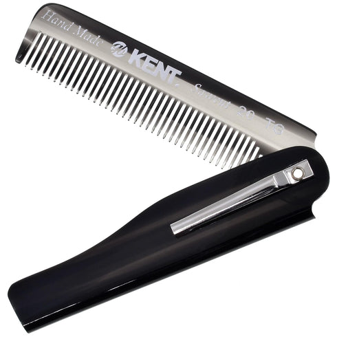 Kent 20T Black Graphite Folding Pocket Comb, Handmade Fine Tooth Hair Comb for Men, Beard, and Mustache