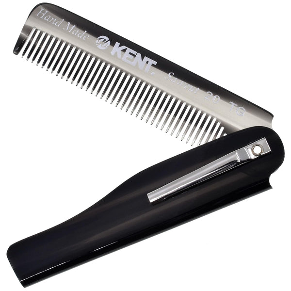 Kent 20T Black Graphite Folding Pocket Comb, Handmade Fine Tooth Hair Comb for Men, Beard, and Mustache