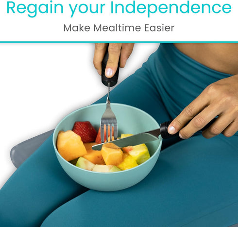 Vive Adaptive Utensil Set - Arthritis Aid Silverware for Parkinsons, Easy Grip for Trembling Hands, Heavy Spoon