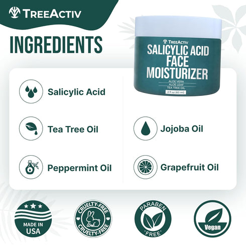 TreeActiv Acne Eliminating Face Cream - Best Natural Extra Strength Fast Acting Treatment for Clearing Facial Acne -