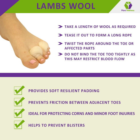 Lambs Wool for Feet, Super Soft Cushioning and Toe Separator, 3/8 oz, 2 Pack for Hiking, Dance, Walking