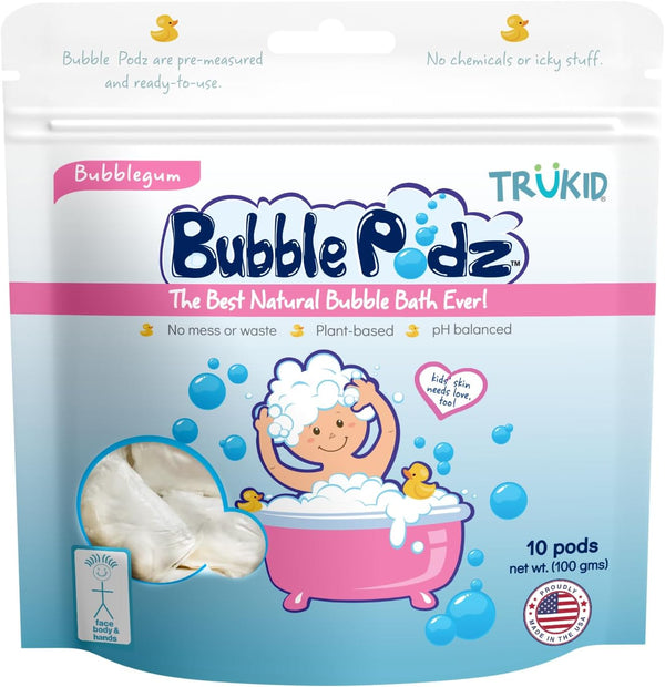 TruKid Bubble Podz Bubble Bath for Baby & Kids, Gentle Bath Bomb for Sensitive Skin, Bubble Gum (10 Podz)