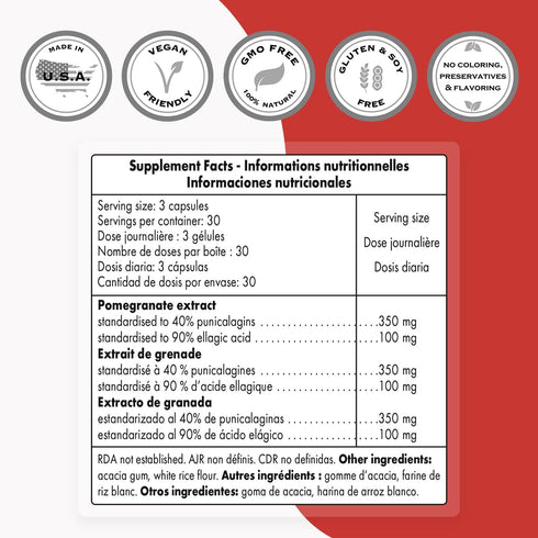 SuperSmart Double Pomegranate Extract Supplement, 90% Ellagic Acid, 90 Vegetarian Capsules