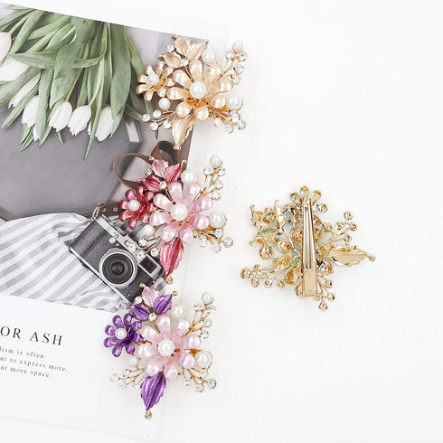 inSowni 4 Pack Luxury Glitter Jeweled Gems Rhinestones Vintage Butterfly Metal Barrettes Hair Clips