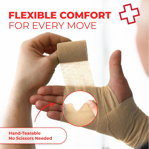 Ever Ready First Aid Self Adherent Cohesive Bandages, 3" x 5 Yards, 12 Count, Tan
