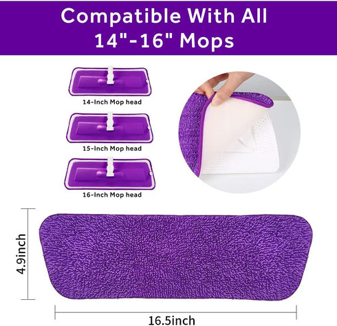 16.5 Inch Microfiber Replacement Mop Pads, Reusable 3 Pack Flat Heads for Wet or Dry Floor Cleaning